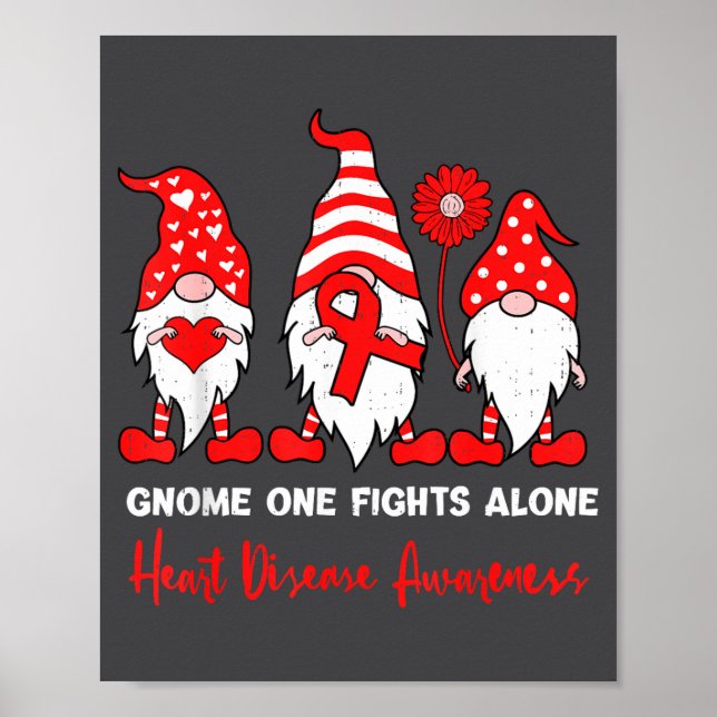 Heart Health Gnome Heart Disease Awareness Chd Red Poster (Front)