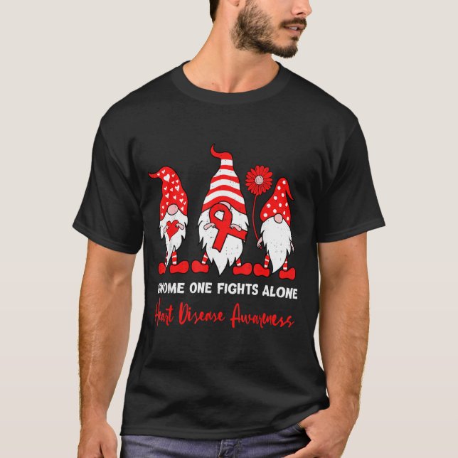 Heart Health Gnome Heart Disease Awareness Chd Red T-Shirt (Front)