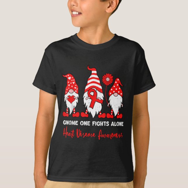 Heart Health Gnome Heart Disease Awareness Chd Red T-Shirt (Front)
