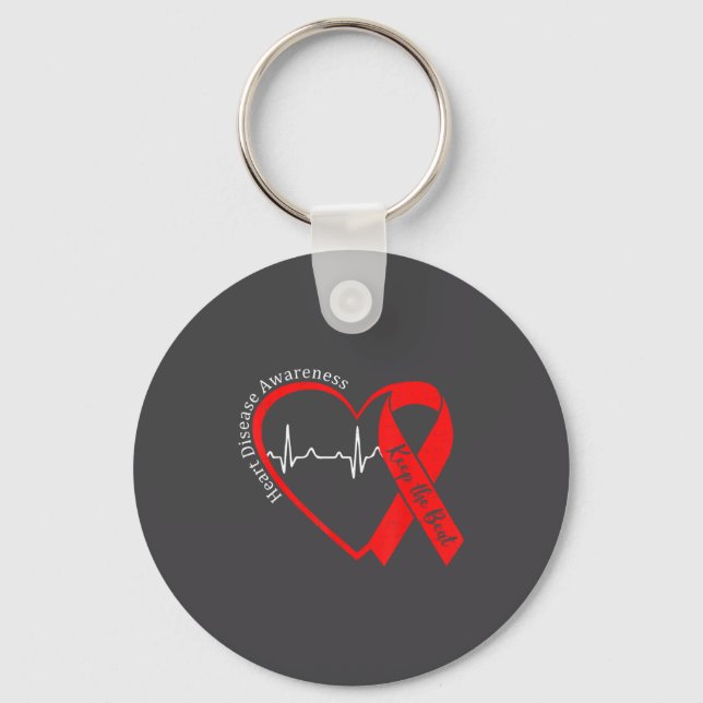 Heart Health Heart Disease Awareness Chd Heartbeat Keychain (Front)