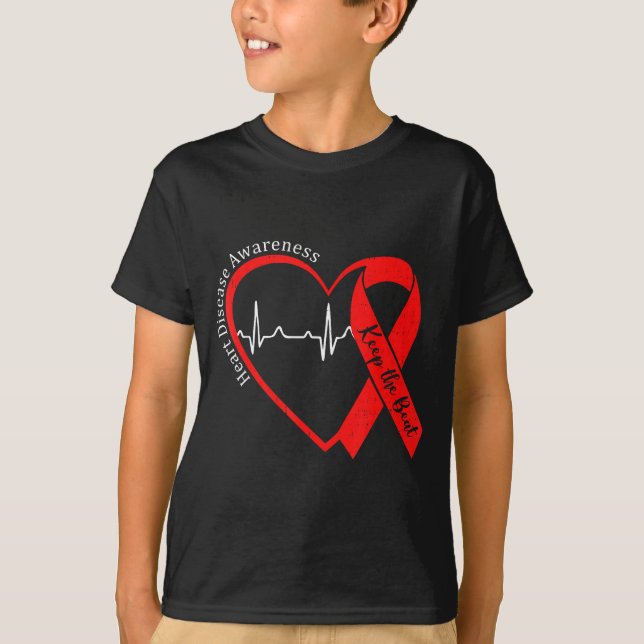 Heart Health Heart Disease Awareness Chd Heartbeat T-Shirt (Front)