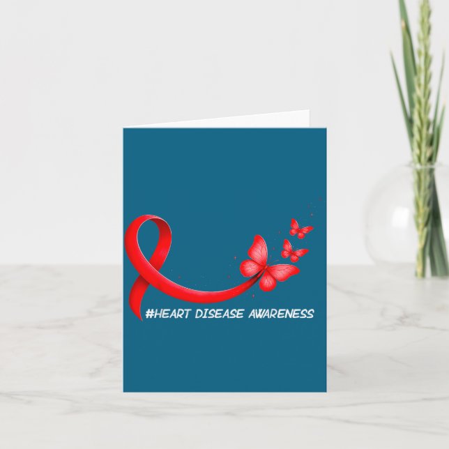 Heart Health Heart Disease Awareness Chd Red Ribbo Card (Front)