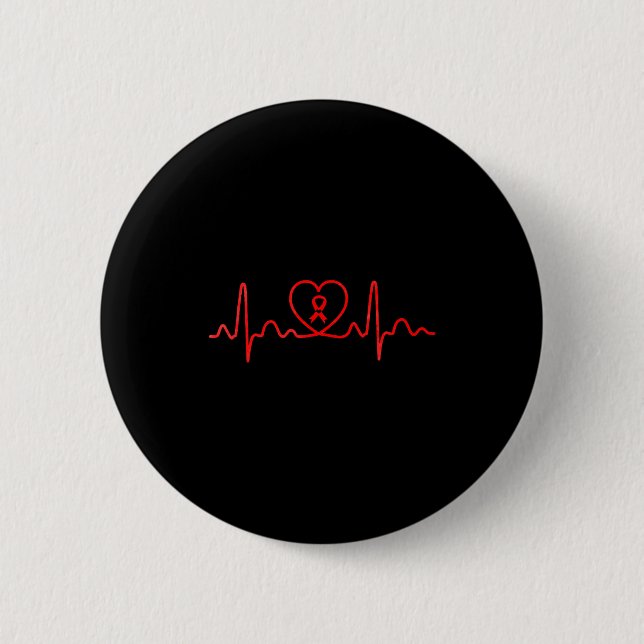 Heart Health Heart Disease Awareness Heartbeat Chd Button (Front)
