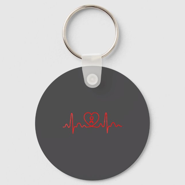 Heart Health Heart Disease Awareness Heartbeat Chd Keychain (Front)