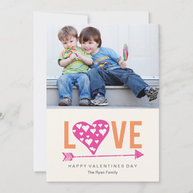 Heart Heart A7 Valentines Day Photo Card - PINK (Front)