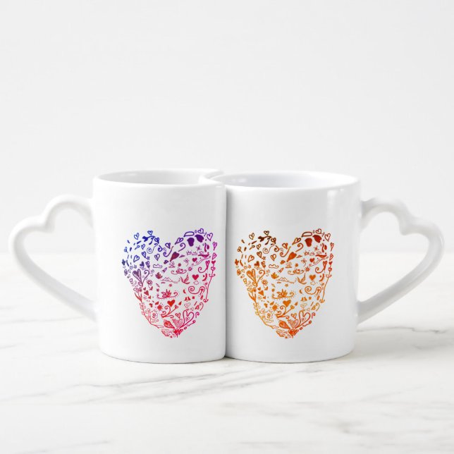 Heart Hearts Drawing Coffee Mug Set (Back Nesting)