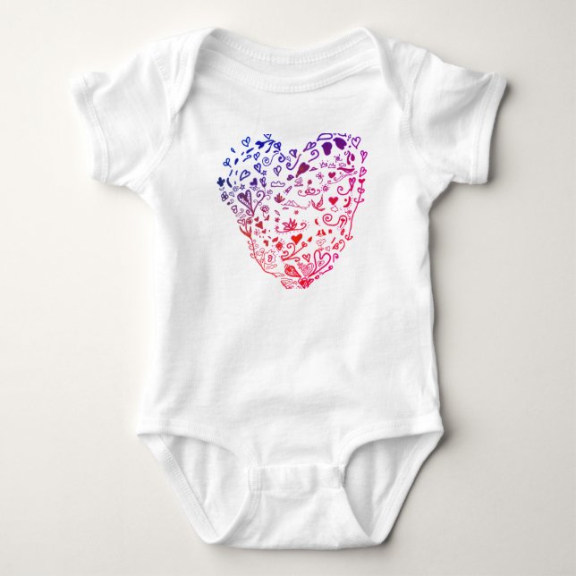 Heart Hearts Drawing Jersey Bodysuit, White Baby Bodysuit (Front)