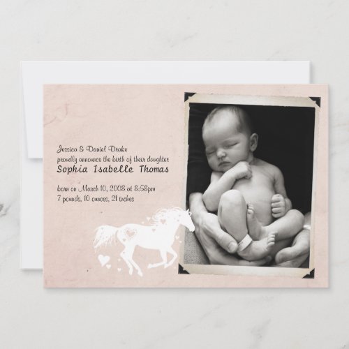 Heart Horse Baby Girl Birth Announcement