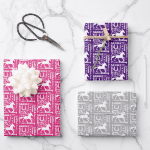Heart Horse Riding Theme Cute Girly Wrapping Paper Sheets
