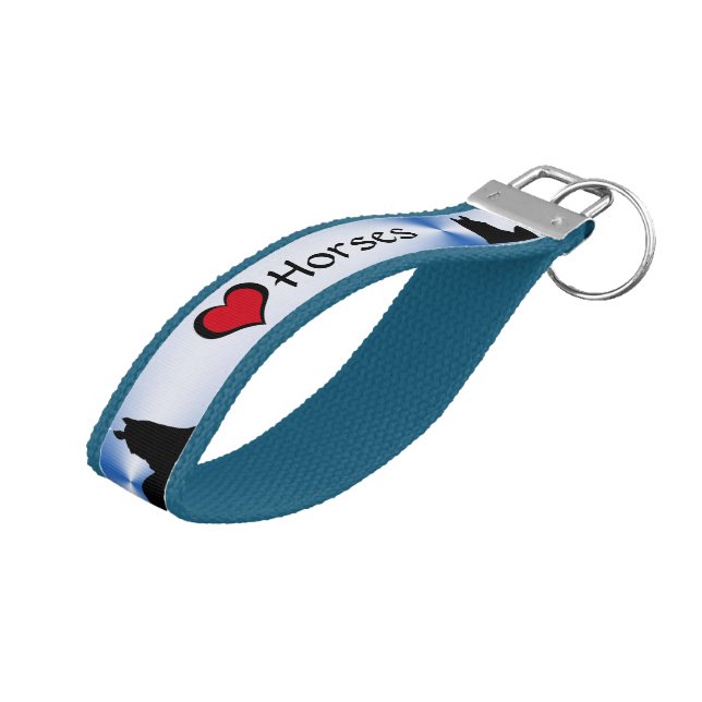 Heart Horses I (blue metallic burst) Wrist Keychain (Angled Up)