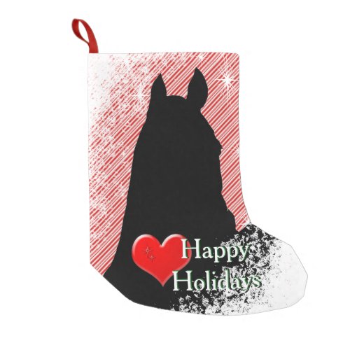 Heart Horses I Holiday Candy Cane Bkgrd Small Christmas Stocking