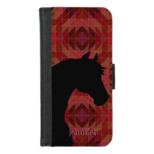 Heart Horses II maroon geometric iPhone 87 Wallet Case