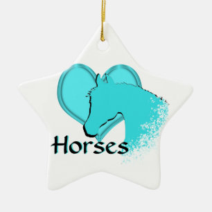 Heart Horses III (aqua) Ceramic Ornament