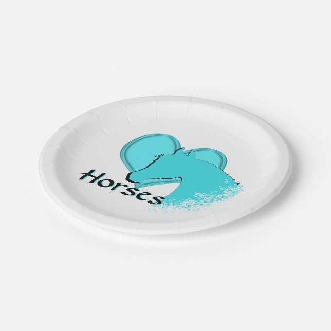 Heart Horses III (aqua) Paper Plates (Angled)