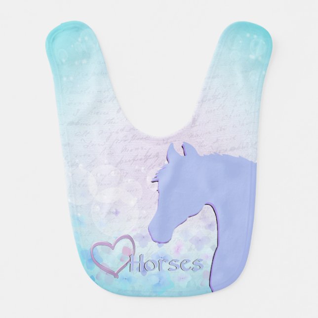 Heart Horses III (blue & lavender floral) Baby Bib (Front)