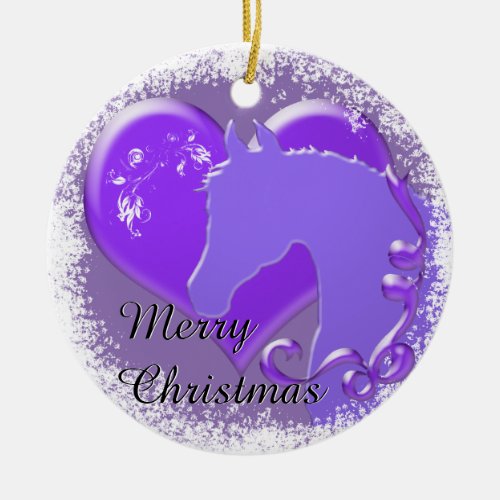 Heart Horses III Holiday Purple HorseHeart Ceramic Ornament