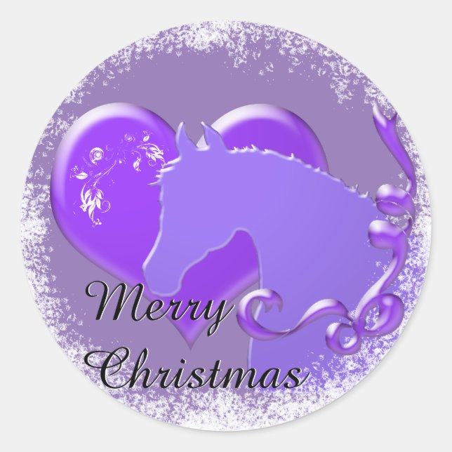 Heart Horses III Holiday (Purple Horse/Heart) Classic Round Sticker (Front)