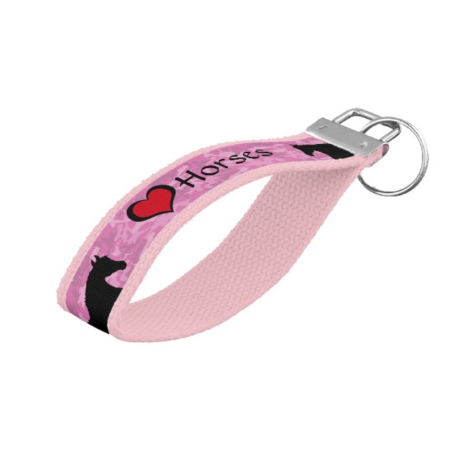 Heart Horses III (pink camo) Wrist Keychain (Angled Up)