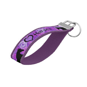 Heart Horses III (purple flowered) Wrist Keychain