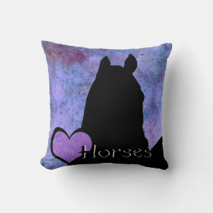 Heart Horses (purple/blue) Throw Pillow