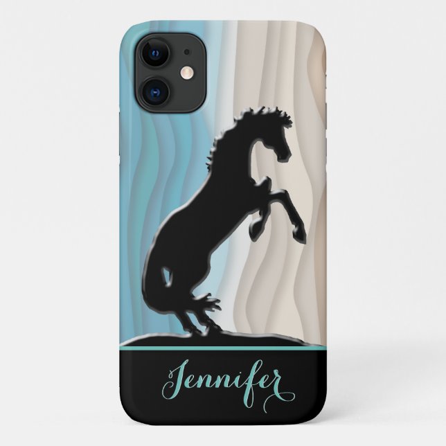 Heart Horses V (blue beige waves) Case-Mate iPhone Case (Back)