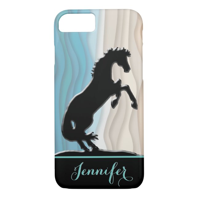 Heart Horses V (blue beige waves) Case-Mate iPhone Case (Back)
