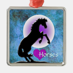 Heart Horses V (blue/green) Metal Ornament