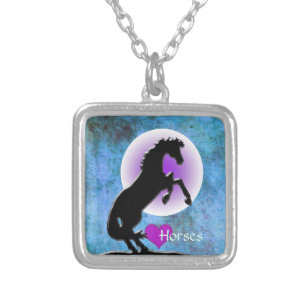 Heart Horses V (blue/green) Silver Plated Necklace