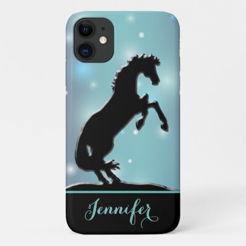 Heart Horses V blue_green sparkles iPhone 11 Case