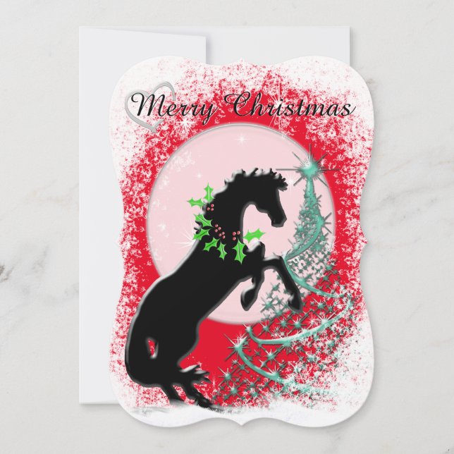 Heart Horses V (green tree) Holiday Card (Front)