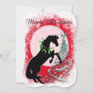 Heart Horses V (green tree) Holiday Card