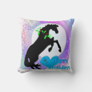 Heart Horses V Holiday (Colorful Haze) Throw Pillow