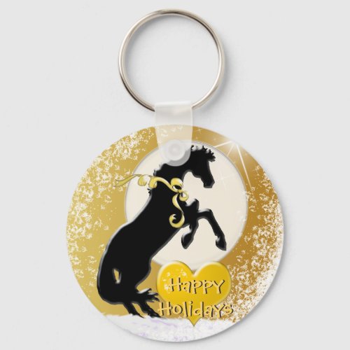 Heart Horses V Holiday Golden Stars Keychain