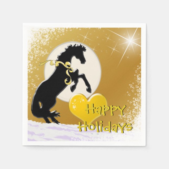 Heart Horses V Holiday (Golden Stars) Napkins (Front)