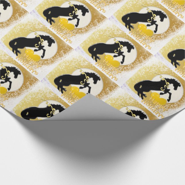 Heart Horses V Holiday (Golden Stars) Wrapping Paper (Corner)
