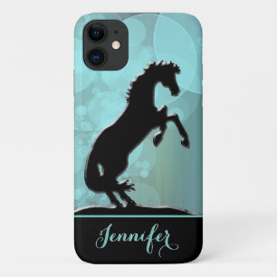Heart Horses V (teal bubbles) iPhone 11 Case