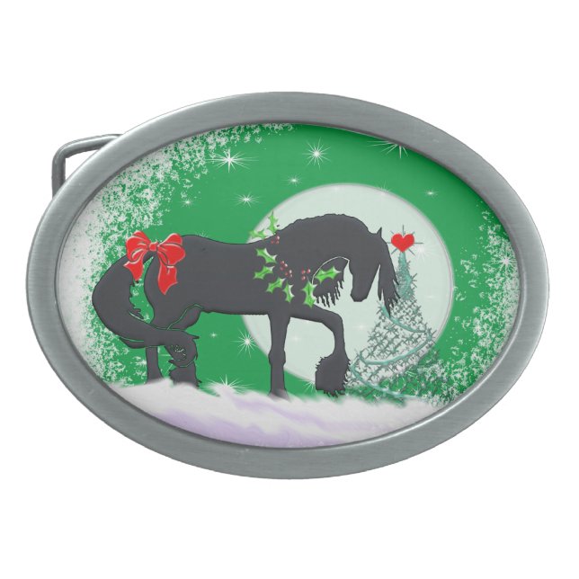 Heart Horses VI (Holiday Tree) Belt Buckle (Front)
