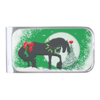Heart Horses VI (Holiday Tree) Silver Finish Money Clip