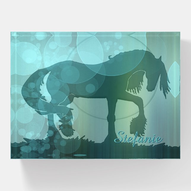 Heart Horses VI (teal bubbles) Paperweight (Front)