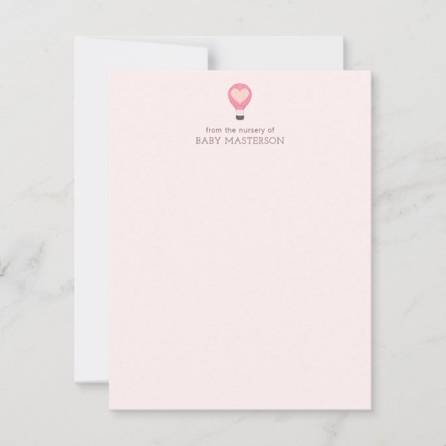 Heart Hot Air Balloon Pastel Pink Baby Shower  Note Card (Front)