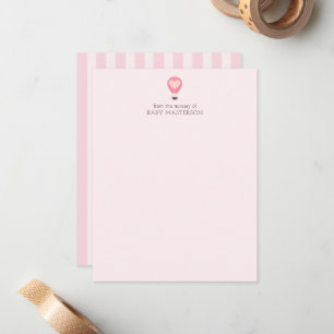Heart Hot Air Balloon Pastel Pink Baby Shower  Note Card