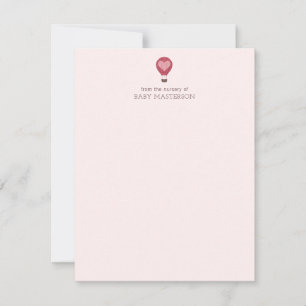 Heart Hot Air Balloon Pastel Pink Baby Shower  Note Card