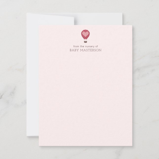 Heart Hot Air Balloon Pastel Pink Baby Shower  Note Card (Front)