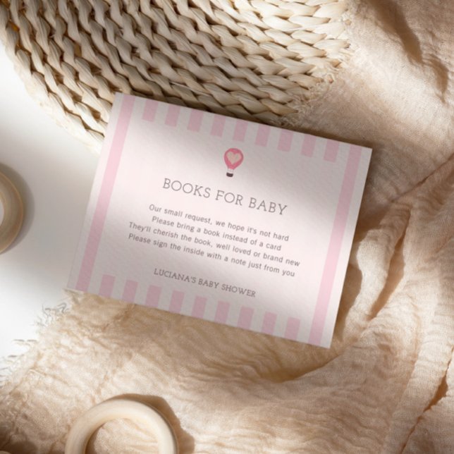 Heart Hot Air Balloon Pastel Pink Books For Baby Enclosure Card (Creator Uploaded)