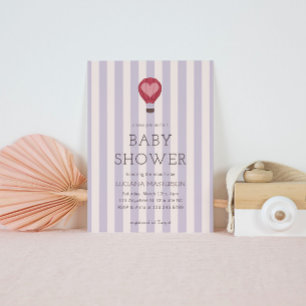 Heart Hot Air Balloon Pastel Purple Baby Shower Invitation