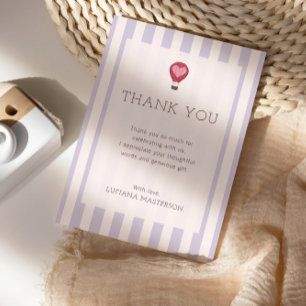 Heart Hot Air Balloon Pastel Purple Baby Shower  Thank You Card