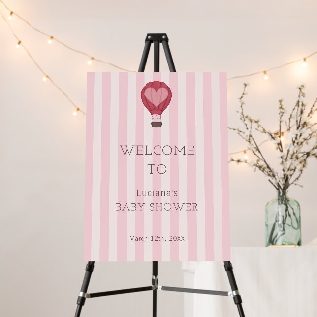 Heart Hot Air Balloon Pink Baby Shower Welcome Foam Board (In Situ (Stand))