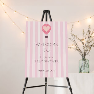 Heart Hot Air Balloon Pink Baby Shower Welcome Foam Board