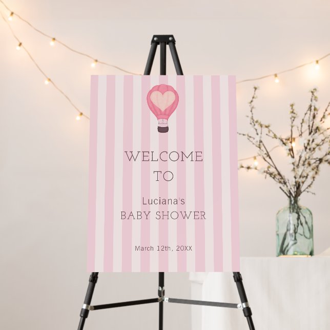 Heart Hot Air Balloon Pink Baby Shower Welcome Foam Board (In Situ (Stand))