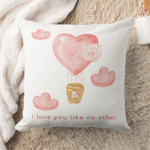 Heart Hot Air Balloon Valentine Personalized Photo Throw Pillow